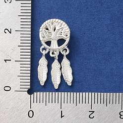 Silver 925 Sterling Silver Pendants, Tree of Life with Feather Charms with Jump Rings, Silver, 22.5x10x4.5mm, Hole: 1.4mm