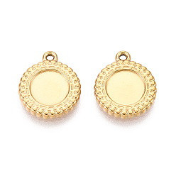Настоящее золото 18K 304 Настройки кабошон из нержавеющей стали кулон, ионное покрытие (ip), плоско-круглые, реальный 18 k позолоченный, лоток : 7.5 мм, 15x12.5x2 мм, отверстие : 1 мм