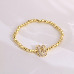 Letter U Женские браслеты из латуни с микропаве из прозрачных кубических цирконий, буквы, золотые, Буква U, 6.69 дюйм (17 см)