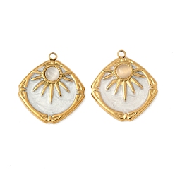 Настоящее золото 18K 304 из нержавеющей стали Cat Eye подвески, ромб с солнечными подвесками, с эмалью, ионное покрытие (ip), реальный 18 k позолоченный, 20x18x4 мм, отверстие : 1.5 мм