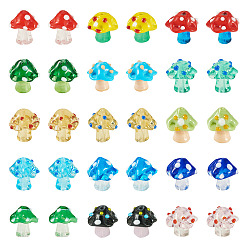 Couleur Mélangete 30pcs 15 couleurs perles bosselées en verre faites à la main, champignons, couleur mixte, 14.5~17x14.5~18x14~18mm, Trou: 1.2~4mm, 2 pcs / couleur
