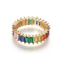 Real 18K Gold Plated Cubic Zirconia Rings, with Brass Findings, Real 18K Gold Plated, Size 7, 17mm