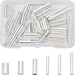 Silver 60Pcs 6 Style Brass Tube Beads, Long-Lasting Plated, Tube, Silver, 11~25x2.5~6mm, Hole: 2~5.5mm, 10Pcs/Style, 6 Style, 60Pcs
