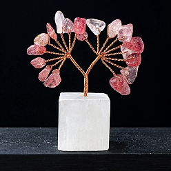 Клубничный Кварц Натуральная клубничная кварцевая крошка, украшения «Древо жизни», Натуральный селенитовый куб, медная проволока, энергетический камень фэн-шуй, подарок для женщин и мужчин, медитация, 60 мм