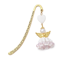 Бледно-Розовый Сердце ангела стеклянный и пластиковый жемчужный кулон закладка, закладка крючком из сплава, розовый жемчуг, 84 мм