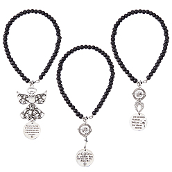 Античное Серебро 3шт. подвеска в виде ангела из сплава, подвесные украшения для зеркала заднего вида автомобиля из деревянных бусин, античное серебро, 265~290 мм