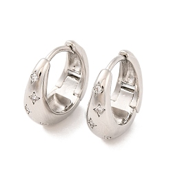 Платина Женские серьги-кольца из латуни с прозрачным фианитом, без свинца и без кадмия, платина, 16x16x6 мм