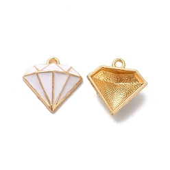 White Alloy Enamel Pandants,  Lead Free & Cadmium Free, Light Gold, Diamond Charm, White, 16x16x5.5mm, Hole: 1.4mm