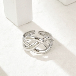 Нержавеющая Сталь Цвет 304 из нержавеющей стали Манжета кольца для женщин, крест-накрест открытые кольца, цвет нержавеющей стали, 13 мм, внутренний диаметр: регулируемый