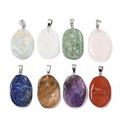 Смешанные камни Природные смешанные подвески драгоценных камней, овальные подвески с железными застежками-кнопками, платина, 29~35.5x19~23.5x5.5~6.5 мм, отверстие : 7.5x4.5 мм