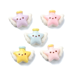 Звезда Макарун цветная непрозрачная смола декодирование кабошонов, разноцветные, звезда с крыльями, 10x14 мм