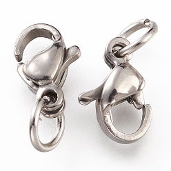 Stainless Steel Color 304 Stainless Steel Lobster Claw Clasps, With Jump Ring, Stainless Steel Color, 9x5.5x3.5mm, Hole: 3mm, Jump Ring: 5x0.6mm