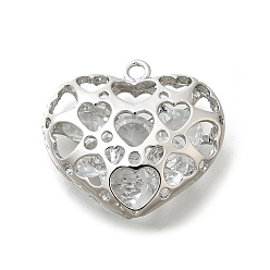 Платина Латунь с кубическим цирконием подвеской, без кадмия, без никеля и без свинца, полые прелести сердца, платина, 23x25x13 мм, отверстие : 2 мм