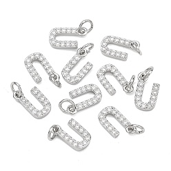 Letter U Colgantes Shegrace de latón con microengaste de circonitas cúbicas transparentes, sin níquel, 925 chapado en plata de ley, amuletos de la letra u, 12x7.5x2.5 mm, anillo de salto: 5x1 mm, diámetro interior: 3 mm