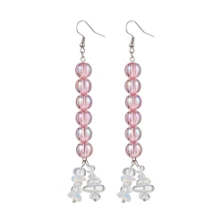 Ярко-Розовый Серьга с опаловой подвеской, с 316 хирургическим крючком из нержавеющей стали и акриловыми бусинами, круглые, ярко-розовый, 106 мм