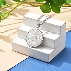 Нержавеющая Сталь Цвет 201 ожерелья из нержавеющей стали со стразами для женщин, плоско-круглые, цвет нержавеющей стали, 23.35 дюйм (59.3 см), подвеска: 37.8x34.8 мм.