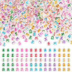 Mixed Shapes 500 шт. 5 стили прозрачные акриловые бусины, горизонтальное отверстие, плоская круглая буква со смешанным цветом, разнообразные, 7x3.5 мм, отверстие : 1.2 мм, около 100 шт. / стиль