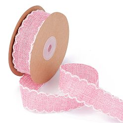 Pearl Pink Polyester Imitation Linen Wrapping Ribbon, for Crafts Decoration, Floral Bows Craft, Pearl Pink, 1 inch(25mm), about 10 yards/roll