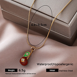 FireBrick Vintage Retro 304 Stainless Steel Enamel Cherry Pendant Necklaces for Women, Golden, FireBrick, 15.75 inch(40cm)