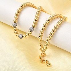 Настоящее золото 18K Женские ожерелья из латунных круглых бусин с микропаве из прозрачных кубических цирконий, с 925 застежками из стерлингового серебра, долговечный, покрытие стойки без свинца и кадмия, реальный 18 k позолоченный, 15.94 дюйм (40.5 см)