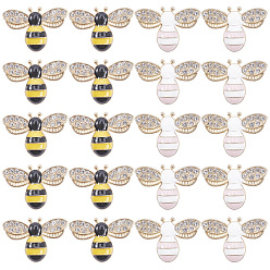 (52) Непрозрачная лаванда Сплав эмали кабошоны, с кристально горный хрусталь, Пчелы, золотой свет, разноцветные, 16x24x4 мм, 20 шт / коробка