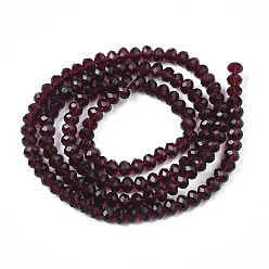Purple Glass Beads Strands, Faceted, Rondelle, Purple, 3.5x3mm, Hole: 0.4mm, about 123~127pcs/strand, 13.78 inch~14.17 inch(35~36cm)