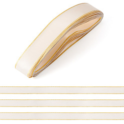 Blanc 5 Ruban de satin en polyester bordé d'or, blanc, 7/8 pouces (21 mm)