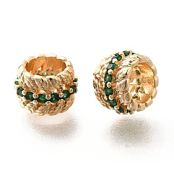 Настоящее золото 18K Латунные стеклянные бусины, без кадмия, без никеля и без свинца, колонка, реальный 18 k позолоченный, 9.5x6.5 мм, отверстие : 6 мм