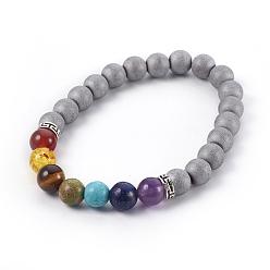 Gemischte Stein Chakra-Schmuck, null, mit Legierungsabstandshalterperlen und galvanisieren nichtmagnetische synthetische Hämatitperlen, 2-1/4 Zoll (5.7 cm)