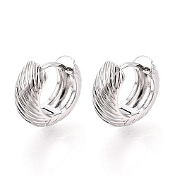 Платинированный Латунные серьги-кольца, Реальная платина, 13x14.5x6 мм