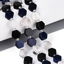 Смешанные камни Нити из натуральных кристаллов обсидиана, содалита и кварца, шестиугольник, с бисером и картоном, 7.5~10x8.5~10.5x3.5~6 мм, отверстие : 0.7~1 мм, около 17~18 шт / нитка, 7.09~7.68 дюйм (18~19.5 см), 1 прядь / комплект