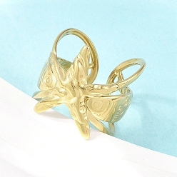 Золотой 304 открытые кольца-манжеты из нержавеющей стали для женщин, морская звезда, золотые, 18.5 мм, размер США 8 1/2 (18.5 мм)