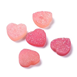 Hot Pink Natural Druzy Agate Cabochons, Dyed, Heart, Hot Pink, 9~10x10x3mm