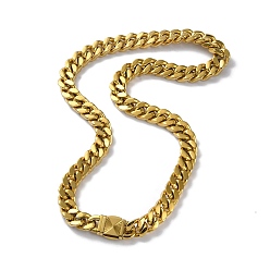 Golden Ion Plating(IP) 304 Stainless Steel Diamond Cut Cuban Link Chain Necklaces, Golden, 23.98 inch(60.9cm)