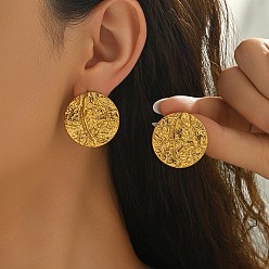 Doré  Boucles d'oreilles clous texturées en acier inoxydable pour femmes, ronde, or, 304mm