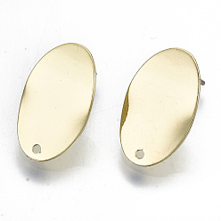 Light Gold Rack Plating Iron Stud Earring Findings, Cadmium Free & Lead Free, with Steel Pins, Oval, Light Gold, 18x11mm, Hole: 1.2mm, Pin: 0.7mm