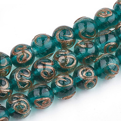 Темный Голубой Бусины ручной работы бусины золотого песка, круглые, темные голубые, 11.5~12.5x11~12 мм, отверстие : 1.5~2 мм