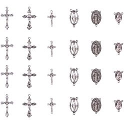 Antique Silver Tibetan Style Alloy Pendants, Cross, Antique Silver, Square Plastic Bead Storage Container: 7.4x7.2x1.7cm