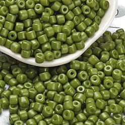 Темно-оливково-зеленый Стеклянные бусины с перламутровым эффектом для выпечки, круглое отверстие, цилиндр, темно-оливковый зеленый, 4.5x3.5 мм, отверстие : 1.2 мм, Около 5625 шт / фунт