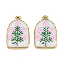 Fleur Pendentifs imprimés en acier inoxydable émaillé, arche avec breloques en forme de fleurs, placage ionique (ip), réel 304 k plaqué or, fleur, 18mm, Trou: 23x15x3.5mm
