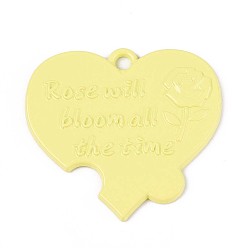 Шампанско-Желтый Спрей окрашены сплава большие кулоны, сердце с розой и словом, без кадмия, без никеля и без свинца, шампанское желтый, 46x50x3 мм, отверстие : 4 мм