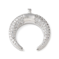 Платина Латунные микро проложить кубического циркония подвески, двойные рога / полумесяц, без кадмия и без свинца, долговечный, стойки покрытие, платина, 18x17x3 мм, отверстие : 1 мм