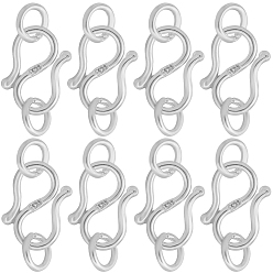 Посеребрённый 8 шт. 925 застежки в форме буквы S из стерлингового серебра, S-крючок застежки, с двойными прыжковыми кольцами, 925 серебро покрытием, 8.5x7x1 мм, отверстие : 2.6 мм