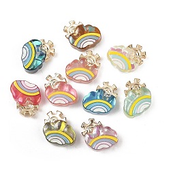 (52) Непрозрачная лаванда Прозрачные смоляные эмалевые бусины, облако с радугой и шестеренкой, с находкой из золотого сплава, разноцветные, 18.5x18.5x9 мм, отверстие : 1 мм