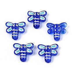 Синий Эмалевые бусины ручной работы в технике лэмпворк, стрекоза, синие, 17.2x19.2x8 мм, отверстие : 1.6 мм