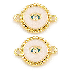 Real 18K Gold Plated Brass Micro Pave Clear Cubic Zirconia Connector Charms, Flat Round, Rack Plating, Long-Lasting Plated, Lead Free & Cadmium Free, Real 18K Gold Plated, 16.5x12x2.5mm, Hole: 1.4mm
