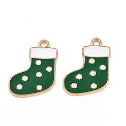 Christmas Socking Рождественские эмали сплава подвески, золотой свет, рождественские носки-талисманы, 21x16x1.4 мм, отверстие : 1.9 мм