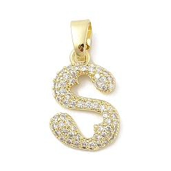 Letter S Латунные микро проложить кубического циркония подвески, буквы, реальный 18 k позолоченный, Письмо с, 18.5x12.5x2.5 мм, отверстие : 4.8x2.9 мм