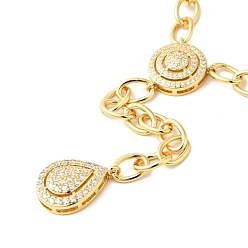 Настоящее золото 18K Прозрачное кубическое циркониевое плоское круглое ожерелье с каплевидным лариатом, украшения из латуни для женщин, без кадмия, без никеля и без свинца, реальный 18 k позолоченный, 19.29 дюйм (49 см)