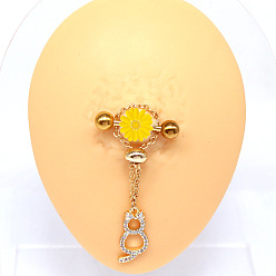 Cat Shape 316l хирургические соски-штанги из нержавеющей стали с кубическим цирконием, цепочка кисточка кольца для сосков, золотые, форма кошки, 14 мм, штифты : 1.6 мм